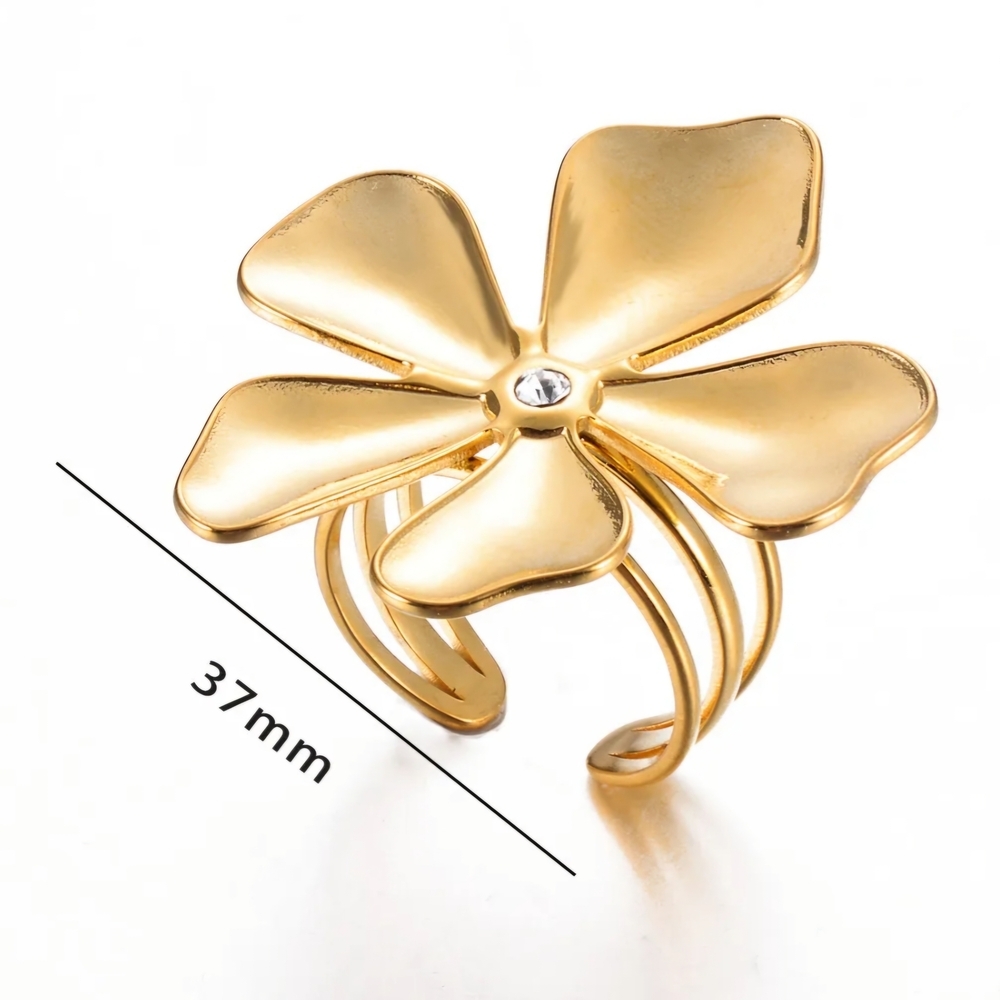 Flower Ring Statement Ring Golden Blossom Adjustable - Picture 7 of 13